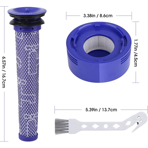 6-osainen pölynimurin suodattimen vaihtosetti Dyson V7, V8 Animal ja V8 Absolute -johdottomille pölynimureille, 3 jälkisuodatinta, 3 esisuodatinta, yhteensopiva Dyson V8+, V