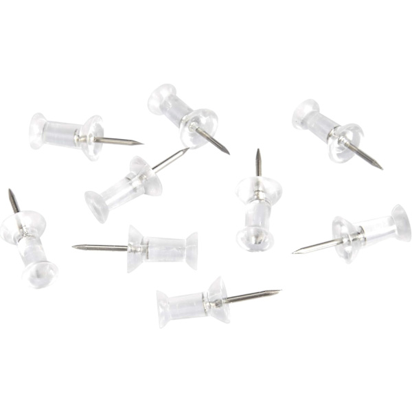Push-neulat, kirkas muovipäinen, teräskärki, 100/200 kpl Clear 200Pcs