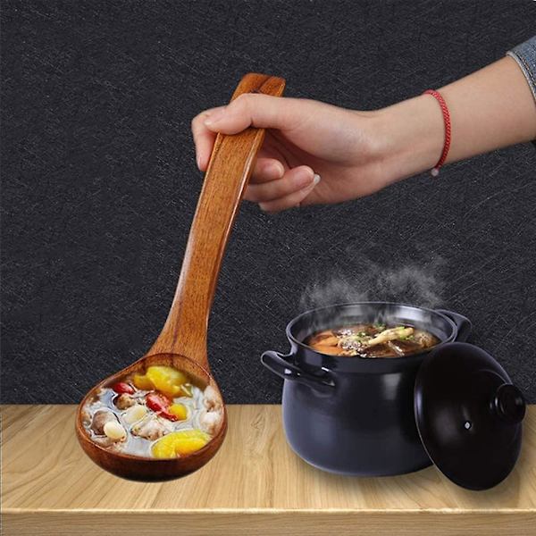 Naturlig japansk träslev för soppa, gröt, ramen, ris, långskaftad sked, present