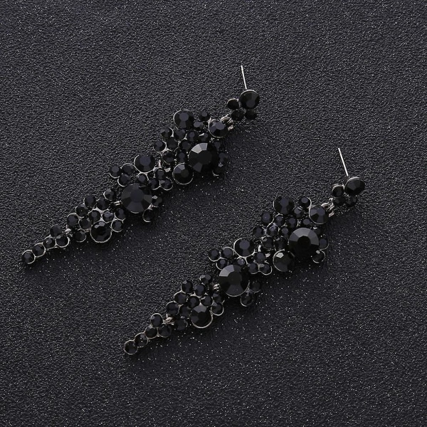 Rhinestone lange øredobber svarte øredobber for kvinner kvinnelige krystall dinglende øredobber motetilbehør