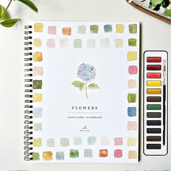 Akvarellityökirja Kukkien Akvarellimaalauskirjat Yksinkertaisia maalausprojekteja aloittelijoille rauhoittumiseen Flowers
