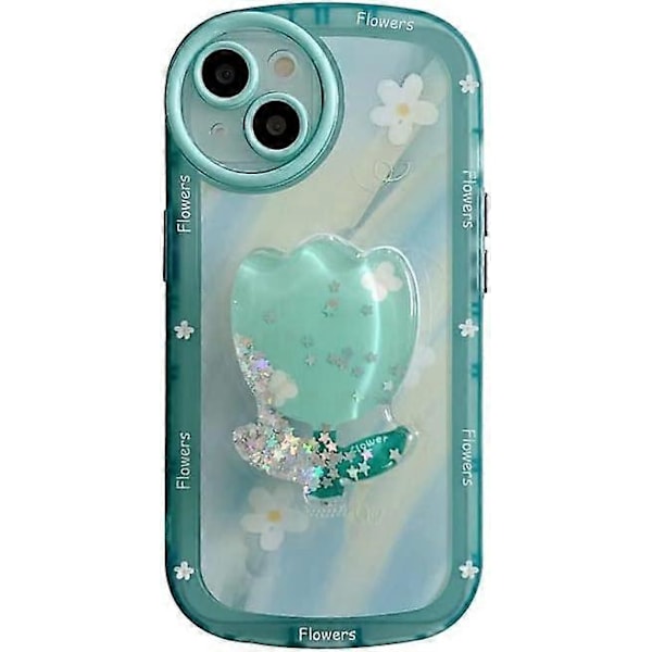 Blommig Mobilskal Kompatibelt med iPhone 12, Sött Estetiskt Klart Tulpan Mobilskal för Kvinnor Flickor QuickSand tulip iphone 14 pro max case