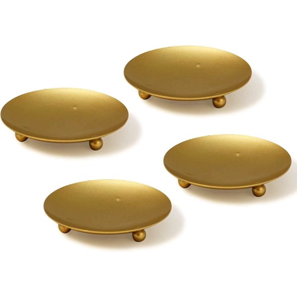 Søyle lysestaker gull, stearinlys plate metall borddekor (gylden) (4 stk)