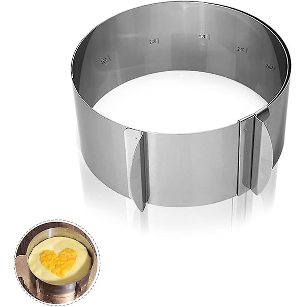 Justerbar kagering i rustfrit stål, 8 cm høj, til bagning af kager (kagering i rustfrit stål)