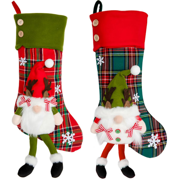 Julstrumpor Set med 2 Stora Julstrumpor 3D Julstrumpor Godispåse Ornament Julgransdekoration för Barn Vuxna, Tomtestrumpa