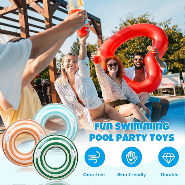 3 stk. Pool Tube med Håndtag Retro Grøn Blå Stribet Svømme Pool Ringe Oppustelig