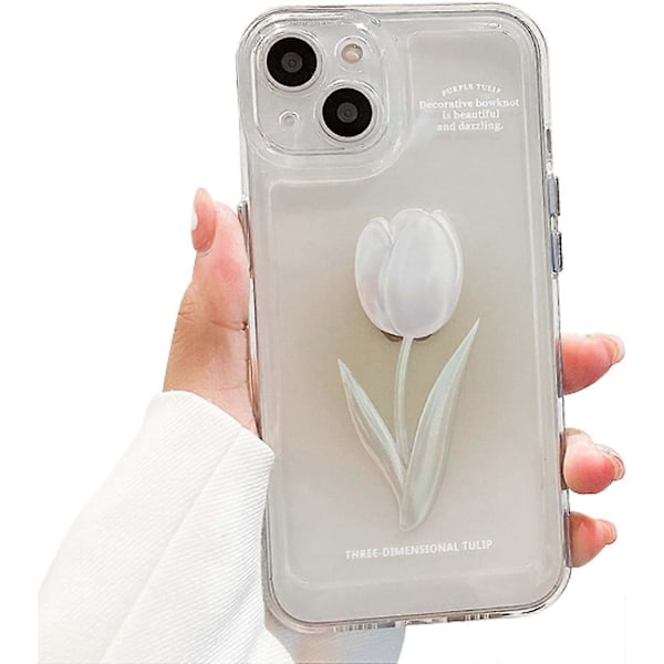 Blomster Deksel Kompatibelt med iPhone 12, Søtt Estetisk Klart Tulipan Deksel for Kvinner Jenter Clear Tulip iphone 13 case