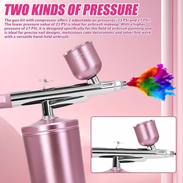 Multifunktionell Airbrush-kit med Kompressor – Sladdlöst Airbrush-set med Luftkompressor, Uppladdningsbart (Rosa)