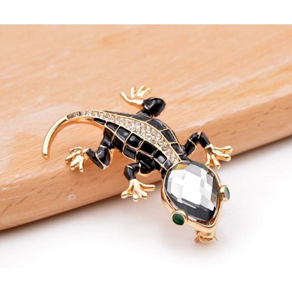 Kristallödla Brosch Rhinestones Gecko Pin Rhinestone Reptil Kvinna Broscher för Sommaren