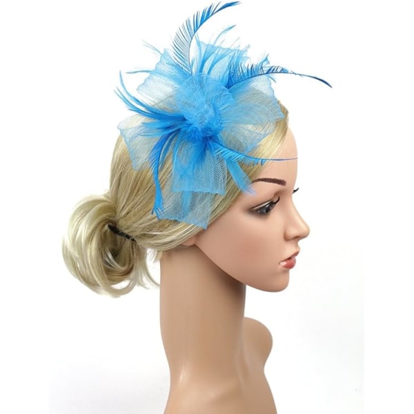 Kvinnlig Fascinator Hatt Blomma Bröllop Fascinator Hårband Fjäder Flapper Brud Hårprydnad Huvudbonader Pillbox Hatt Bowler Mini Topphatt Hårklämmor(blå)