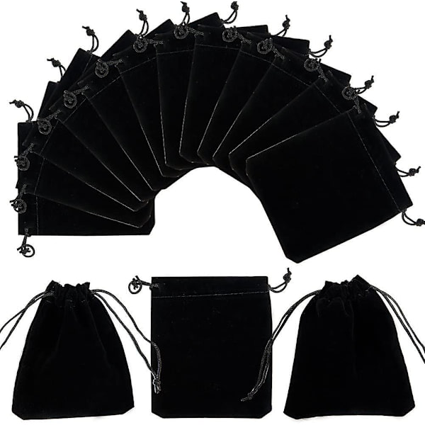 50 stk. fløjls smykkeposer 3,9x 4,7 tommer sorte fløjls smykkeposer snøreposer til smykker armbånd og ure opbevaring