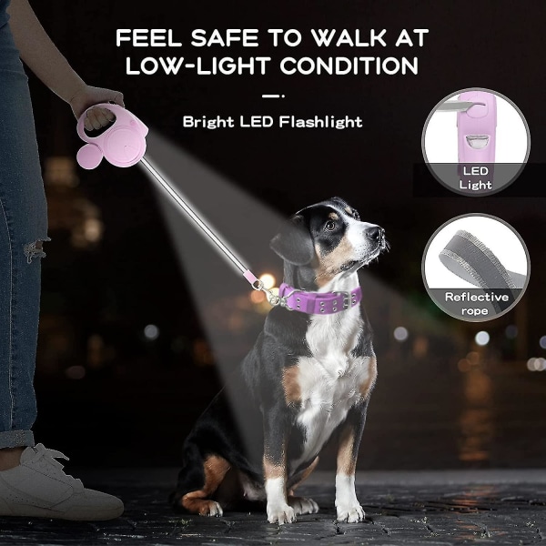Sisäänvedettävä koiran talutushihna LED taskulampulla, 16 jalkaa raskaaseen käyttöön tarkoitettu koiran talutushihna pienille keskikokoisille koirille, 360 sotkumaton pitkän kävelyn koiran talutushihna