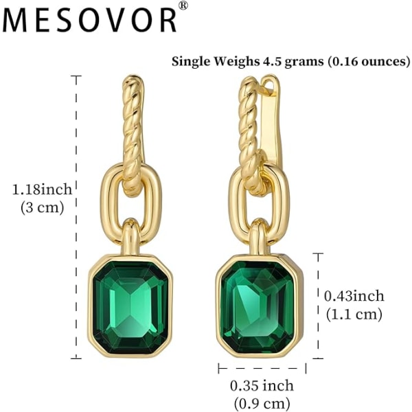 Gold Crystal Drop örhängen, 18K guldpläterade Hoop Örhängen | Smaragdgröna svarta örhängen Smycken present till mor fru