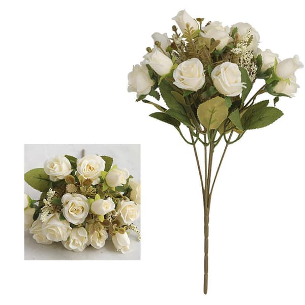 Simuleret buket med 15 smukke efterårsrose silkeblomster White