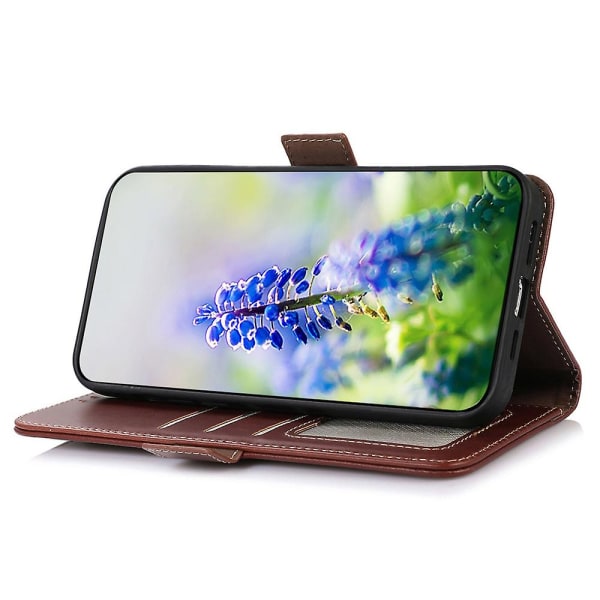 For Samsung Galaxy A25 5G Etui Ægte Ko Læder Folio Telefon Cover med RFID Blokering Brown