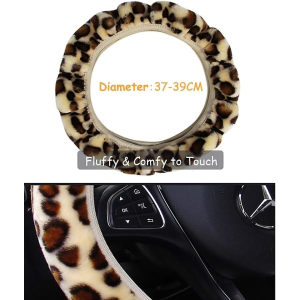 Tyylikäs Leopard Print Fluffy Pehmo ohjauspyörän cover Pehmeä Talvilämmin Ajoneuvo Auton Ohjauspyörän Suoja Jousto Universal Sopivuus 37-39cm