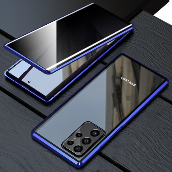 Case Compitiabe Med Samsung Galaxy S23 Ultra, Anti Peeping Case Dubbelsidigt härdat glas Skyddande flipskal 360 Helkroppsskydd M Blue