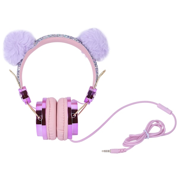 Kids Headphones Glitter Plush Ear Volume Limiting Adjustable Anime Wired Headset