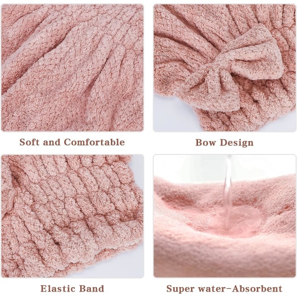 2 stk. Mikrofiber Hår Tørring Håndklæder, Super Absorberende Turban Hår Håndklæde Hætte, Hurtig Tør Hoved Wrap Med Bue-Knude Badehætte Til Krøllet (Pink & Brun)