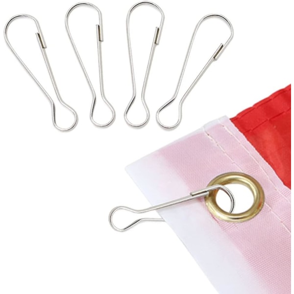 Flaggstangklips med festekrok, Flaggstangtilbehør i rustfritt stål - Kompatibel med flagg med tylle (20 stk, sølv)