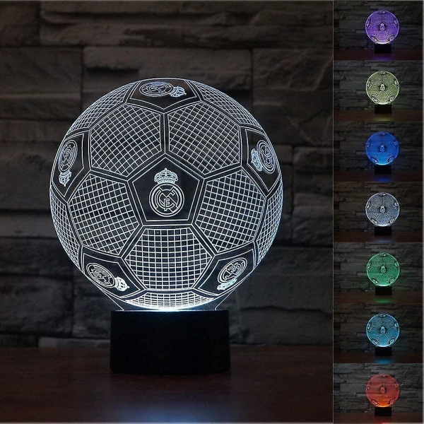 3D Optical Illusion Real Madrid Football Night Light -lelulamppu, kaukosäädin, himmennettävä, paristolla tai USB virralla, 7 väriä vaihtuva joulun syntymäpäivälahja F