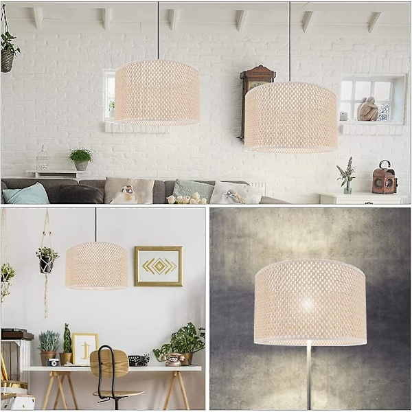 Stora lampskärmar, trumljusskärm modern stil E27 ljusskydd mode vävd lampskärm skrivbordslampa lampskärm