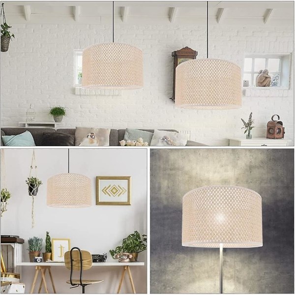 Store lampeskærme, tromlelampeskærm moderne stil E27 lysdæksel mode vævet lampeskærm skrivebordslampe lampeskærm