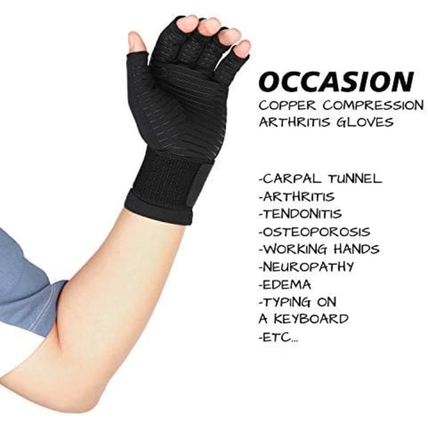 Kompresjonsartritthansker med stropp – kobberinfundert – Fingerløs hanske Håndleddsstøtte for karpaltunnel, XL