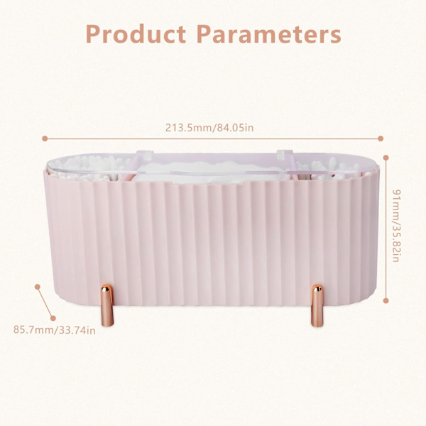 Makeup Organizer Opbevaringsbeholdere, ABS-holder, 3 rum badeværelse organizer skønhed makeup opbevaringsarrangør til vatrondeller, vatpinde, pink