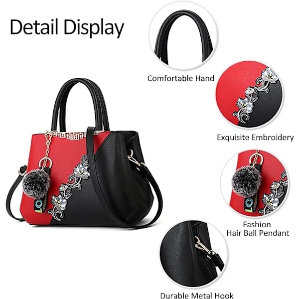 Dame Top-Handle Taske Skuldertaske Pom Pom Dekoration Dame Tote Taske Messenger Taske Rejse Vandtæt PU Læder (Rød A+ Pom Pom Dekoration)