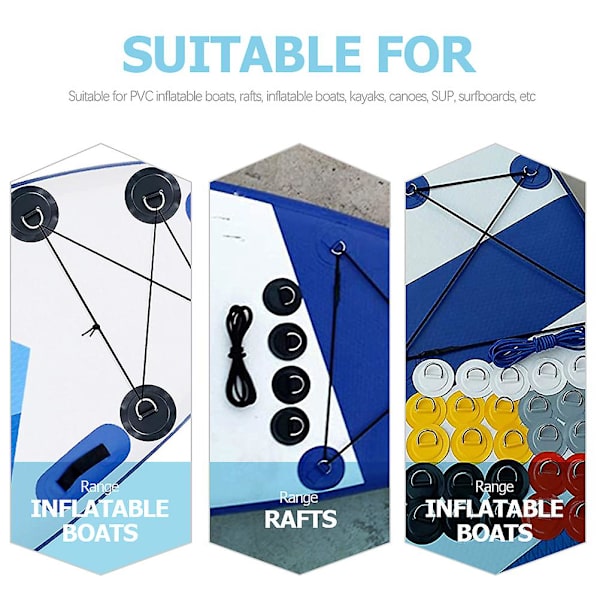 1 sett Bungee Deck Rigging Kit Surfebrett Tau D-ringer Kajakk D-ring Pads Bungee Tau Kit