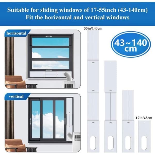Cainda bærbart AC vindusventilsett; passer til 13/15 cm diameter slanger; justerbar lengde (43-140 cm); universell forsegling.