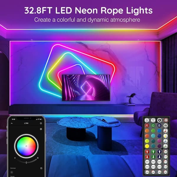 10 meter neonljus flexibel LED-remsa kontrollerbar via app/fjärrkontroll multimode-remsa IP65 utomhus RGB LED neonljus.