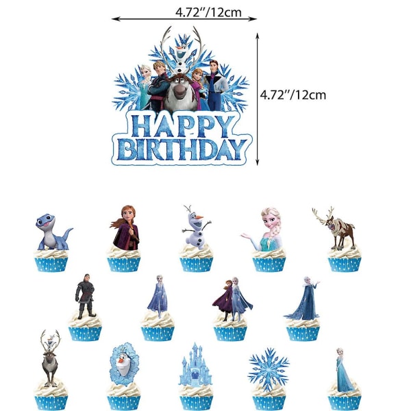 Frozen tema födelsedagsfest dekoration och set för barn inkluderar grattis på födelsedagen banner, tårta/cupcake toppers, ballonger