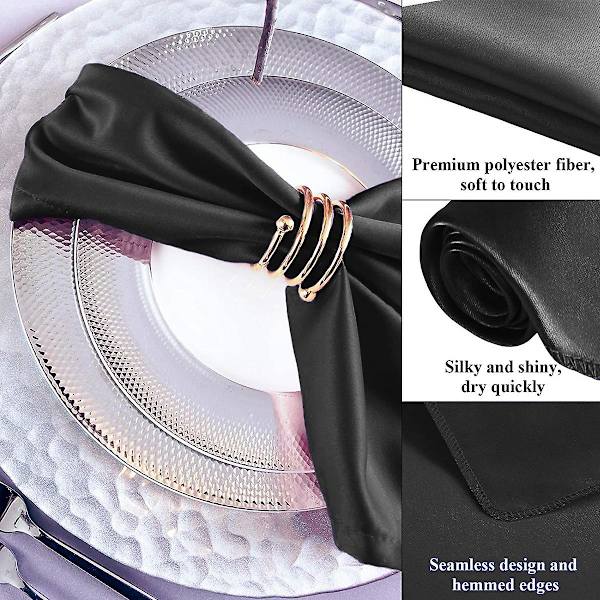 6 kpl kangasliinoja, 43*43cm, pestävät pöytäliinat ravintolaan, häihin ja juhliin, uudelleenkäytettävät liinat Black