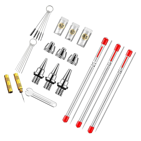 13 osaa 0,2 mm, 0,3 mm, 0,5 mm Airbrush-suutinsarjat varusteine avaimella