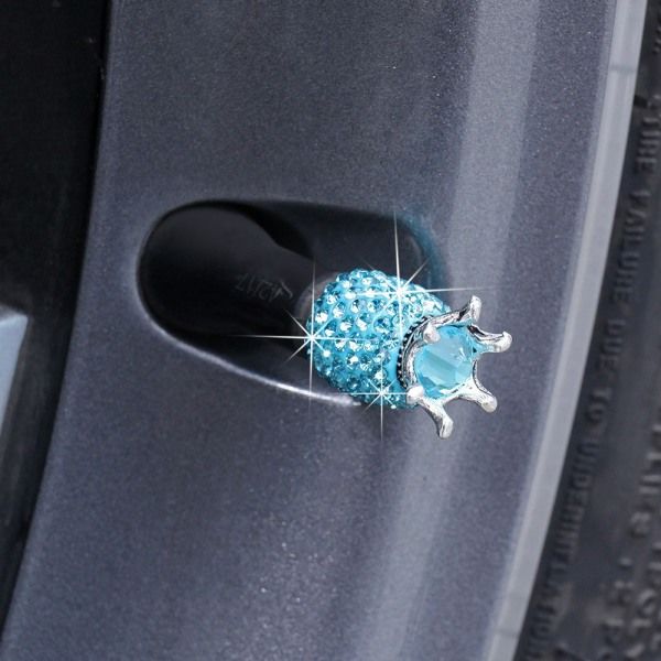 Dækventilhætte med bling-diamanter til bil, lastbil, cykelhjul, tilbehør, 4 stk. - Lake Blue