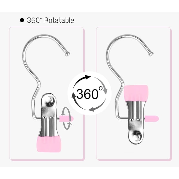 Klämma för tvättkrokar i rostfritt stål, 5 st Anti-halkklämmor för kängor för tvätthängare Bärbara hängande klädnålar Enkel klädhängare (rosa)