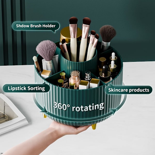 360° roterende penneholder, skrivebordsarrangører med 5 rum blyantsarrangør, kunstforsyningsopbevaringsboks Caddy til hjemmekontorartikler Desktop oprydning Dark Green
