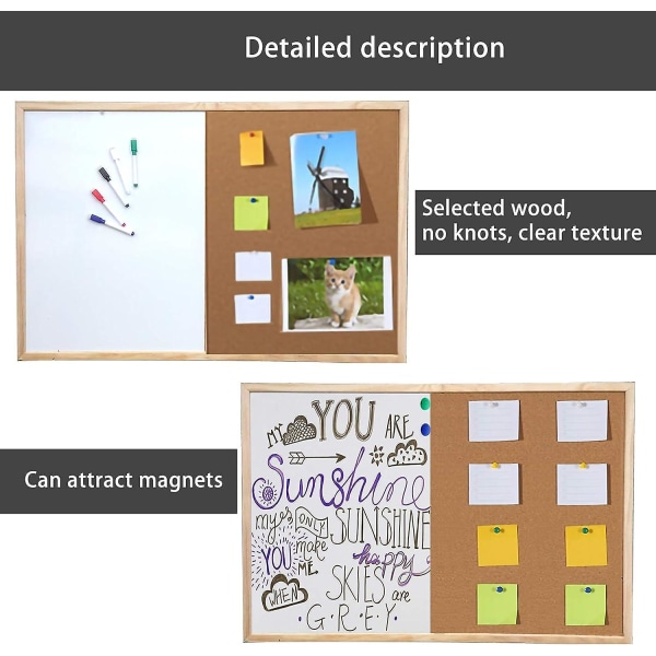 Kxj-tør-slet tavle og kork opslagstavle kombination, 11,8x15,7 tommer combo whiteboard kork opslagstavle til kontor hjem indretning