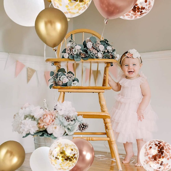 Konfettiballonger i roséguld, 60 st 12 tum vita metalliska guldpartyballonger med 33 fot roséguldband för födelsedag, bröllop, årsdag, brud