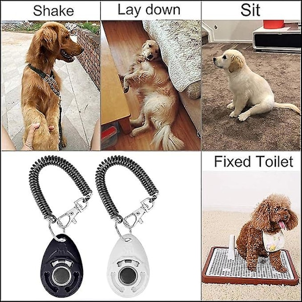 2-pack hundträningsklicker med handledsrem (svart + vit), husdjursträningsklicker med stora knappar, effektivt beteendeträningsverktyg för hundar