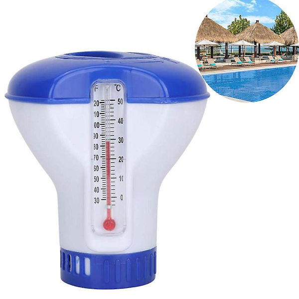 Klor Dosering Float - Flydende Pool Kemikalie Dispenser Med Termometer Til Indendørs Og Udendørs Pools