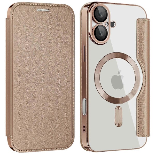 Til iPhone 16 Plus Cover Kompatibel med MagSafe RFID-Blokerende Læder Telefon Cover - Guld