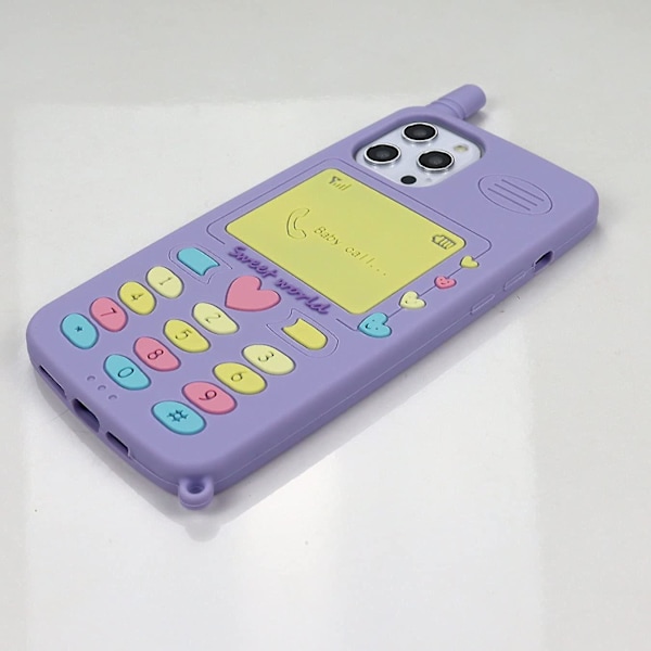 Katea iPhone 12 Pro Max -kuori, 3D-sarjakuva, söpö, retro, rakkaussydän, klassinen matkapuhelimen muotoinen kuori, lapsille, naisille ja tytöille, pehmeä silikonikuminen suojakuori