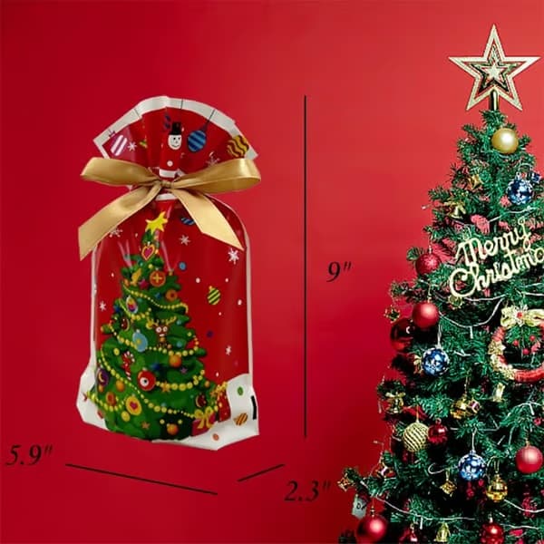 100 fargerike julegaveposer - Plastposer med snøring til julepynt
