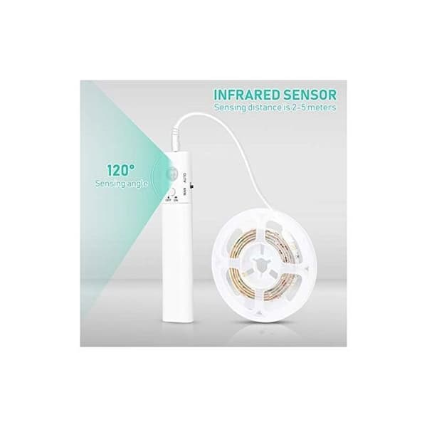Rörelsesensor LED-list, 1 meter, varmvit (3000K), IP65 vattentät, batteridriven (för garderober, trappor)