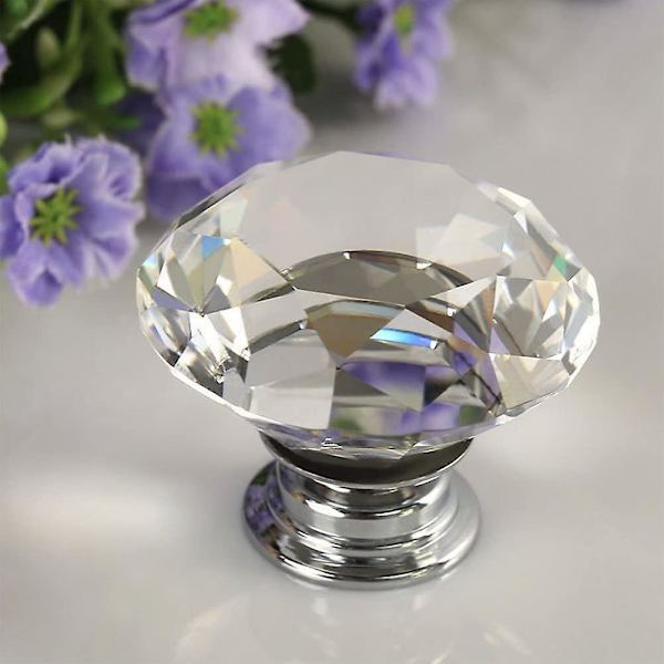 Set med 12 30 mm Diament Crystal Dörrknopp Dörrknopp Med Skruvar Dekoration Dörrskåp Låda Skåp Lådknopp Silver