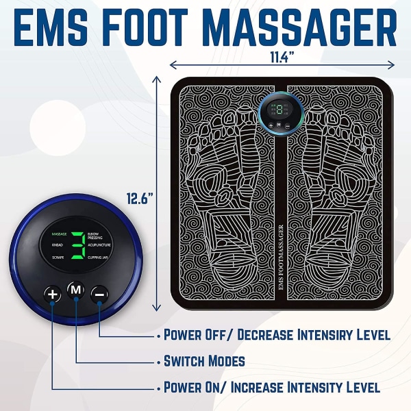 Ems Elektrisk Fodmassager - Cirkulationsfodmassager Fodrefleksologimassager - Fodcirkulationsmassager - Fodmassager Til Cirkulation - 6 Tilstande 9 Int