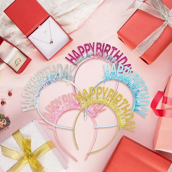 5 stk. Happy Birthday Girl Hovedbånd Glitter Fødselsdagskrone Fødselsdag Tiara Sæt Fødselsdag Hårbøjle Fødselsdagsfest Tilbehør Hår Tilbehør til Pige Kvinder